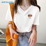 真维斯（Jeanswest）短袖t恤女夏季天蓝色V领内搭低领上衣服2026年新款正肩短袖女生