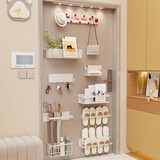 伊思家磁吸置物架壁挂入户门后玄关置物收纳钥匙挂钩拖鞋雨伞架磁铁套装 磁吸-拖鞋架【黑色单层大号】