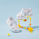 B.Duck小黄鸭童鞋儿童包头凉鞋男女童宝宝鞋夏季软底皮凉鞋9801白粉19