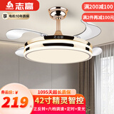 志高 隐形风扇灯新款吊扇灯家用一体吊灯客厅餐厅卧室北欧电扇灯 智能金六档风-42寸精灵智控