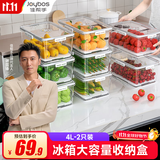 佳帮手冰箱收纳盒保鲜盒食品级厨房蔬菜水果鸡蛋储物盒4L2只装