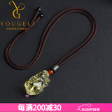 优格丽天然黄水晶貔貅吊坠原石精雕招财好运情侣水晶皮丘项链挂件男女款 小号长28-30mm左右
