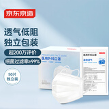 京东京造 一次性医用外科口罩50只独立包装【透气系】防尘防晒面罩低阻