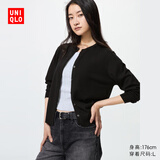 优衣库女装精纺美利奴羊毛圆领针织开衫/长袖通勤秋冬新款478331 09 黑色 XS