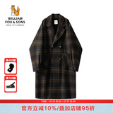 William fox&sons新复古回潮男装英伦风灯笼袖长款初剪羊毛苏格兰格纹羊毛呢大衣男 黑驼 L /50