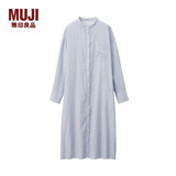 无印良品 MUJI 女式 印度棉双层纱织 立领连衣裙 海军蓝X条纹  M-L