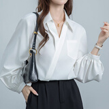 何佳功衬衫女短袖2025年春秋新款衬衣法式小众设计感气质V领上衣长袖 白色（长袖） M