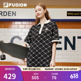 斐乐（FILA） FUSION潮牌女子连衣裙夏新款时尚宽松POLO领连身裙 深黑-BK XL
