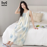 猫人睡裙女夏季薄款凉爽7A抗菌带胸垫吊带裙背心睡衣女夏季2025年新款 杏蓝晕染【热卖主图色】 L 【建议100-120斤穿着】