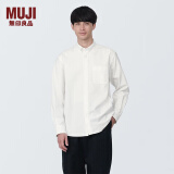 无印良品 MUJI 男式 棉水洗牛津 纽扣领 长袖衬衫 衬衣外套纯棉全棉 白色 L (175/100A)