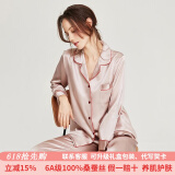 珊目尔（SMR）【重磅可外穿】真丝睡衣男女长袖两件套情侣款6A级100%桑蚕丝套装 藕粉色红边【女款】 L