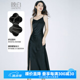 晚白仿醋酸高级感缎面吊带连衣裙2025夏款气质淑女轻奢百搭显瘦长裙 黑色 XL