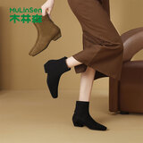 木林森（MULINSEN）女鞋时尚秋冬女士短靴子通勤百搭廋廋靴女 黑色 37