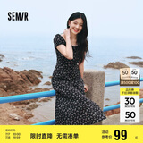 森马（Semir）连衣裙女开叉泡泡袖中长裙夏方领雪纺碎花裙浪漫109324114014