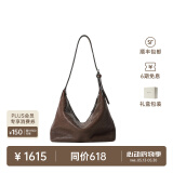 裘真【奚梦瑶同款】植鞣胎牛皮腋下经典hobo包通勤真皮女包 咖啡色-小号(胎牛皮版) 小包/大包
