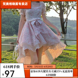 梵奥格（FANAOGE）生日穿在逃公主法式连衣裙公主风燕尾方领蓬蓬裙前短后长拖尾可爱 图片色4 粉色燕尾版 S