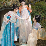 重回汉唐五折汉服-五折汉服-汉宫春晓2原创唐制齐胸衫裙襦裙日常轻汉服 上薏珠粉下蓝绿色齐胸套装/现货 S 155
