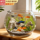 贝初众鱼缸小型鱼缸圆形塑料缸仿玻璃一体生态桌面缸家用客厅金鱼斗鱼缸 轻巧高透鱼缸 24*18.5*19.5cm【大号】 高透pet仿玻璃材质 裸缸 打不破 摔不碎 久用不糊