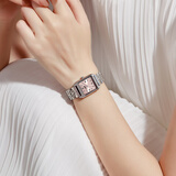 Lee手表女轻奢小众高级感简约小方表石英表生日礼物七夕M485粉色钢带