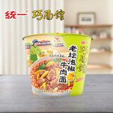 统一巧面馆 红油老坛泡椒牛肉面 桶面 107g*12桶 整箱装 方便面泡面