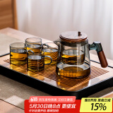 忆壶茶（YIHUTEA） 高档整套茶具玻璃家用功夫茶具套装含茶盘飘逸壶茶水分离 900ML飘逸壶+4只品杯+茶盘
