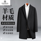 梵调（VEDEOL） 厚款羊毛呢大衣男休闲正装中长款风衣男修身呢子大衣外套青年 黑色 L-体重125-140穿合适
