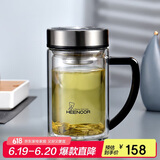 希诺双层玻璃杯男家用商务办公水杯带手柄泡茶杯子XN-9320 290mL