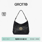 GROTTO个乐经典黑石hobo包大小号植鞣绵羊皮腋下单肩斜挎软包礼物 经典黑 金标S