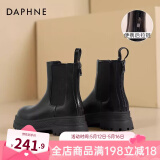 达芙妮官方马丁靴女加绒2024秋冬新款烟筒靴子女英伦风中筒切尔西女靴 黑色后拉链款（短筒-4.5cm跟高） 36