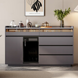 兆泽轻奢餐边柜带烧水壶实木生态板橱碗柜一体靠墙岩板咖啡茶水储物柜 120长轻奢灰餐边柜带烧水壶+消毒碗柜