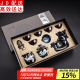 正扬自动茶具套装家用整套功夫茶杯茶洗茶道六君子组合懒人泡茶器全半自动石墨茶具 沙金(圣意)六杯-镶银(龙凤)+礼盒