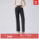 伊芙丽【莱卡弹力】伊芙丽百万爆款直筒牛仔裤女2024秋装显瘦裤子 黑色 S / 91-100斤