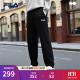 FILA 斐乐情侣款男女长裤25秋冬季新款休闲宽松收口运动裤子加绒保暖 正黑色-BK L 175/84A/L