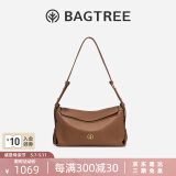 BAGTREE【明星同款】包包树奶盒包新款轻奢品牌单肩斜挎Hobo女生包包礼物 烤棕色-中号【磁吸拉链款】 520实用生日礼物送女神