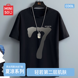 名创优品（MINISO）冰丝短袖t恤男士夏季凉感透气半袖学生休闲百搭男装运动速干衣服 黑色(运动柒) XL 180(体重140-160斤左右)