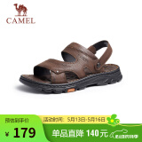骆驼（CAMEL）男士商务两穿头层牛皮沙滩凉拖鞋 G13M211017 深棕 38 