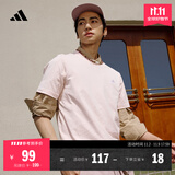 adidas情侣休闲纯棉上衣圆领短袖T恤男女夏季阿迪达斯官方轻运动 粉色 XL