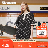 斐乐（FILA） FUSION潮牌女子连衣裙夏新款时尚宽松POLO领连身裙 深黑-BK XL