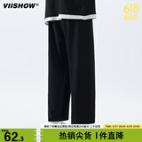 viishow直筒休闲长裤男夏季运动潮牌男生宽松阔腿九分小西裤子 黑色 2XL