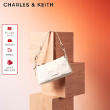 CHARLES&KEITH褶皱油蜡皮斜挎小方包手提包腋下包女士生日礼物CK2-80160183 Cream奶白色 S
