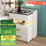 罗森（LUOSEN）智能床头柜简约现代小型卧室超窄岩板床头柜多功能无线充电 米白
