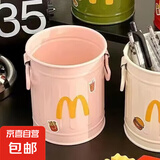 ins风美式复古笔筒卡通个性高颜值学生桌面办公室大容量可爱简约收纳桶 少女粉+M字母贴纸