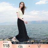 三彩2025夏季新款碎花半身裙斜裁A字裙松紧腰鱼尾裙浪漫长裙M