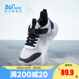 361°儿童运动鞋男童跑鞋中大童秋冬皮革轻便魔术贴女童休闲保暖运动鞋 【大网孔】361白/碳黑/冰雪绿 36