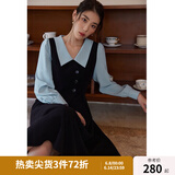 独束大码女装假两件撞色衬衫领连衣裙女秋冬微胖mm文艺复古穿搭裙子 墨染黑【适合165左右】 M