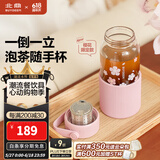 北鼎（Buydeem）泡茶随手杯 茶水分离家用耐高温玻璃杯便携办公水杯节日送礼 【樱花粉】畅快饮|茶水分离630ml