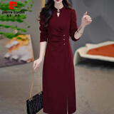 皮尔卡丹（pierre cardin）氛围感红裙女春秋冬新款大码收腰显瘦欧货配大衣气质礼服 红色(升级版） 2XL 【126-135斤】