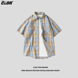 CLOR格子短袖衬衫男士春夏款夏季ins宽松休闲衬衣外套CLCX04-1黄蓝L