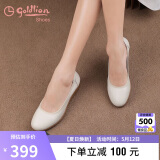 金利来（goldlion）女鞋坡跟皮鞋时尚圆头牛皮浅口一脚蹬单鞋女 G662320016米白39