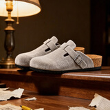 ENBO软木拖鞋女舒适包头拖鞋勃肯鞋女士拖鞋情侣款 灰色 42